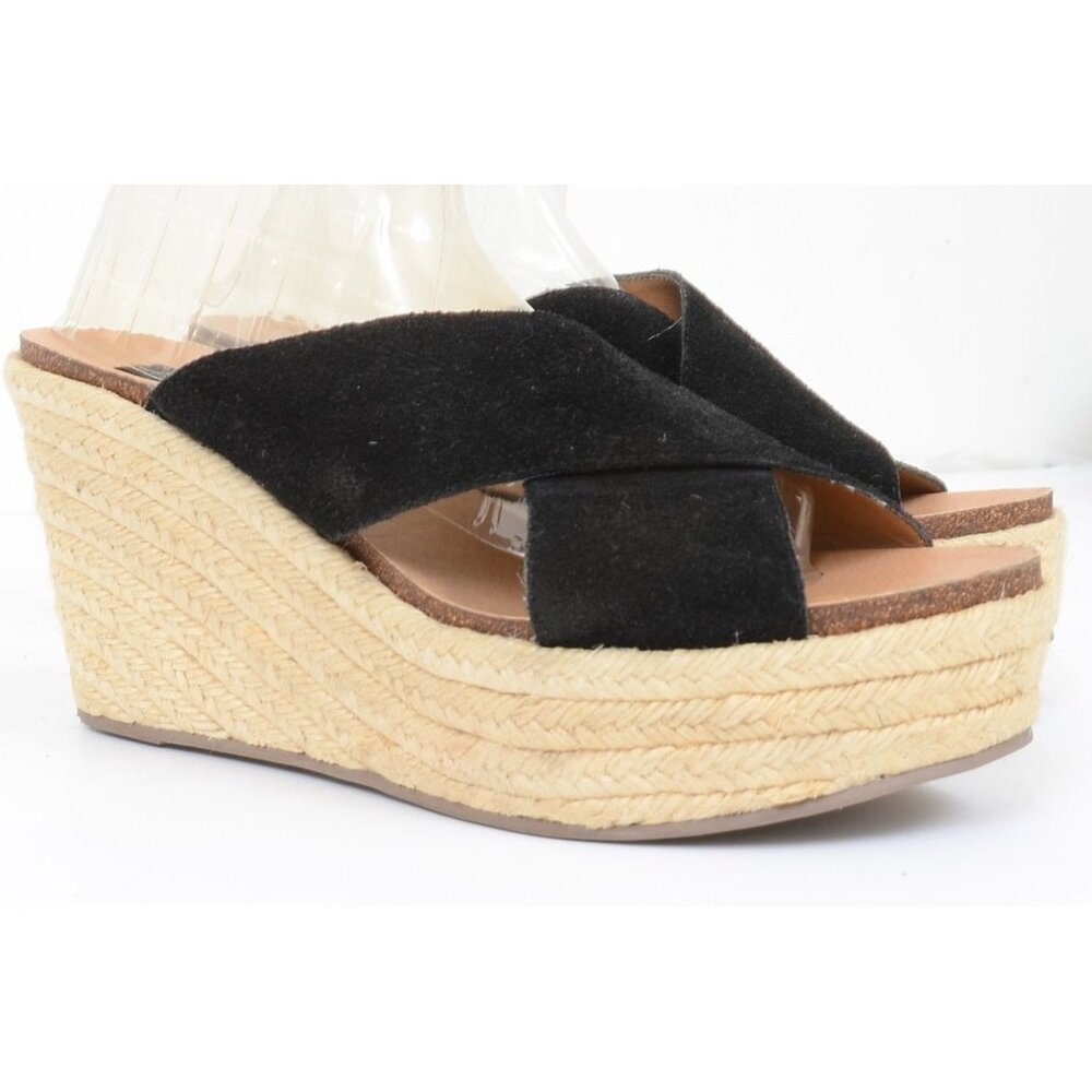Steven by Steve Madden Graciie Black Leather Espadrille Wedge‎ Women's 9.5